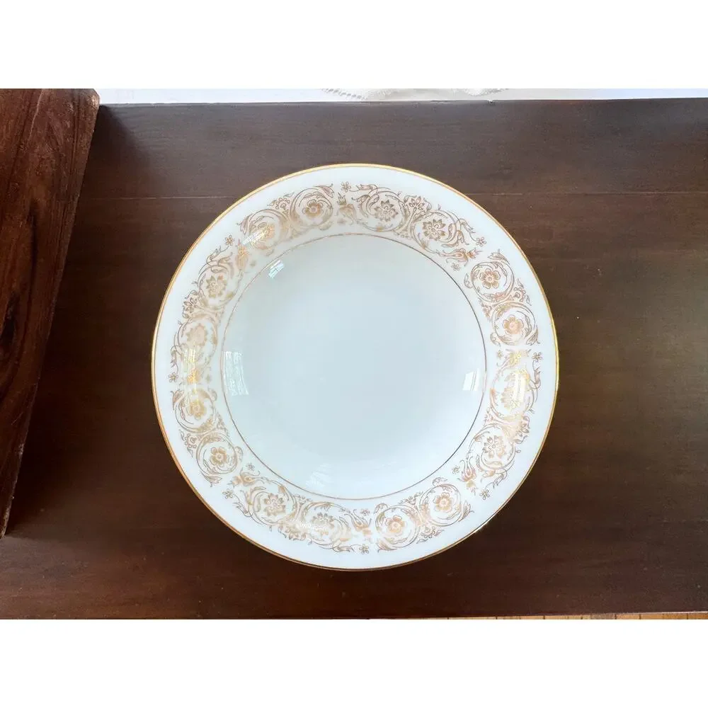 Noritake Raphael 6679 Rim Soup Bowls Set of 7 Japan Gold Scroll Floral Vintage